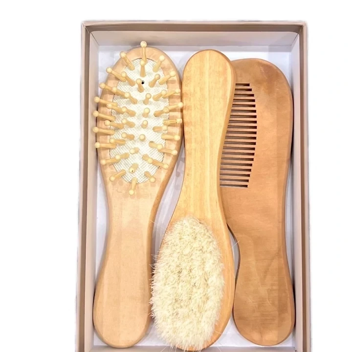 ست شانه و برس چوبی کودک وارداتی لوزان بیبی مجموعه 3 عددی